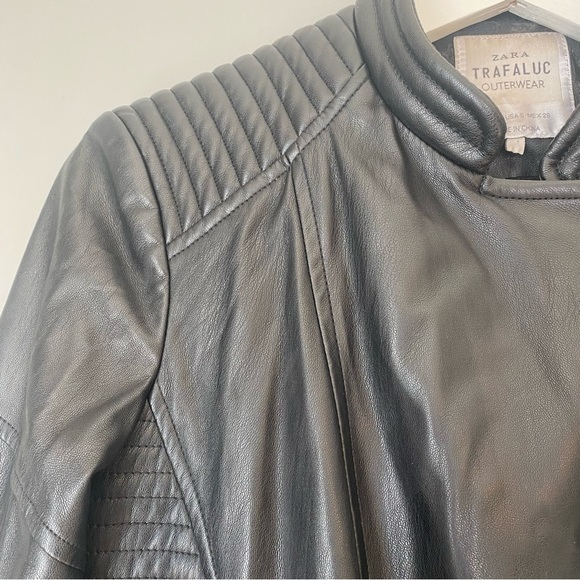 Zara Trafaluc Black Faux Leather Biker Jacket - Picture 7 of 14